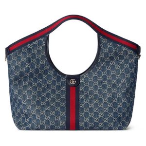 gucci giglio large tote bag blue and white gg denim
